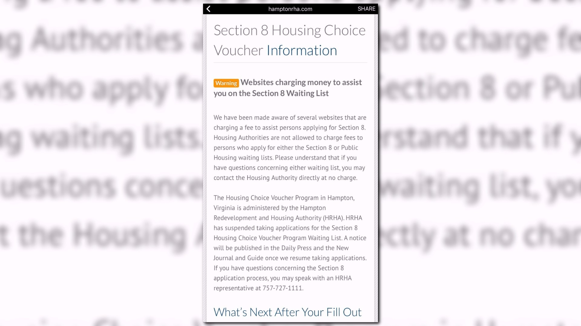 Hampton Redevelopment And Housing Authority Warning About Section 8 Scam