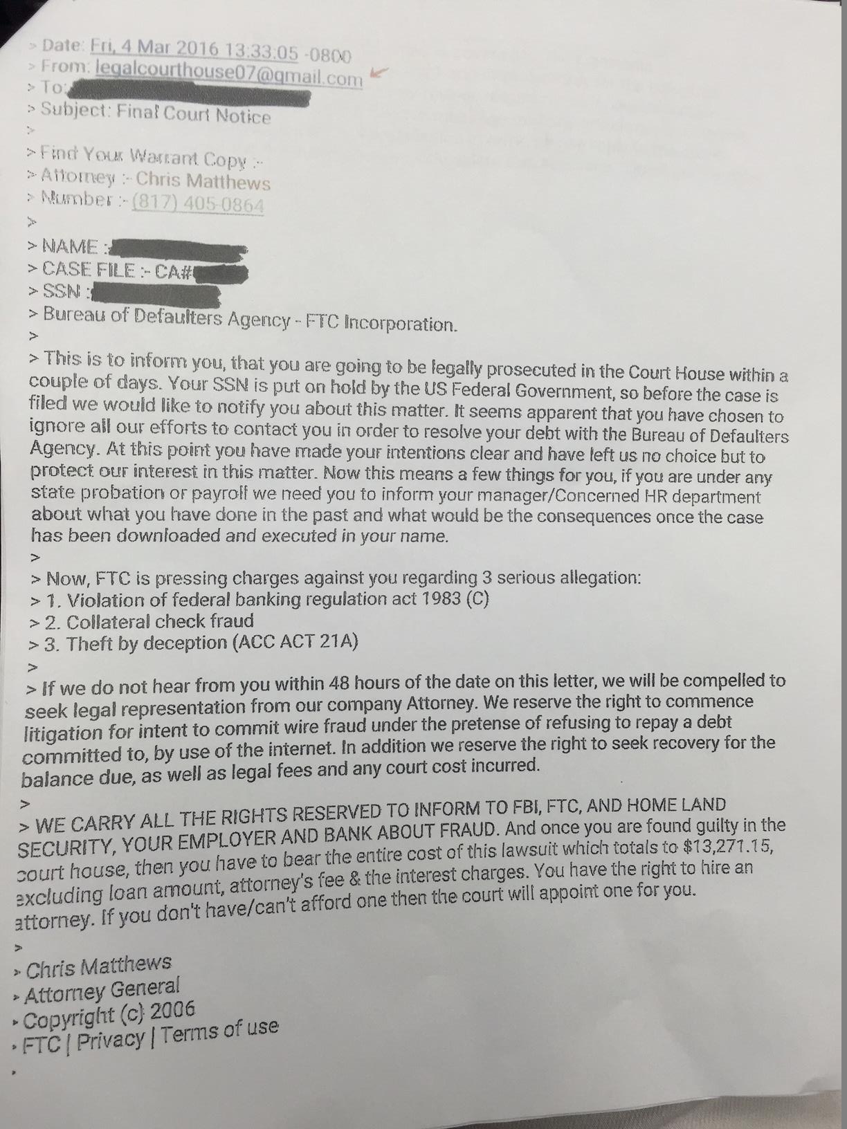 PHOTOS: Fake warrant scam letters | 13NEWSNOW.com